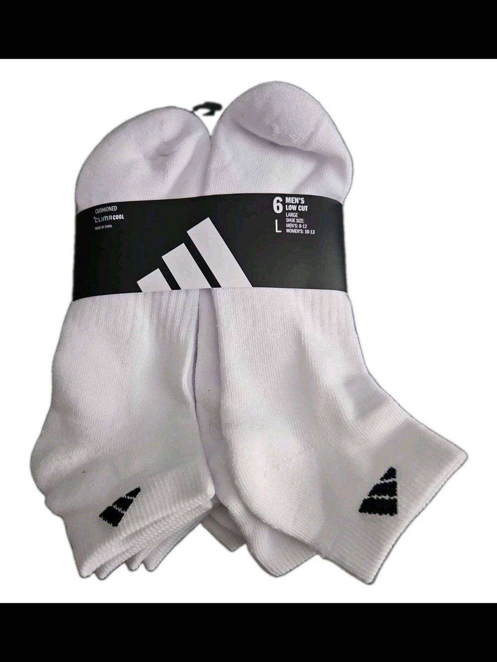 Adidas Men's Cushioned Low Cut  Socks 6 Pairs White Compression Shoes Size 8-12